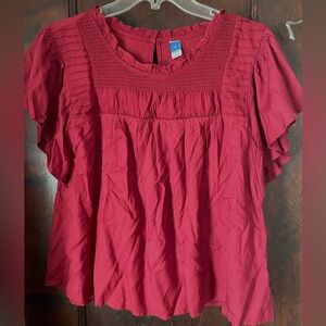 Women’s Old Navy flutter short sleeve smock top. EUC, Dark Red Maroon Medium